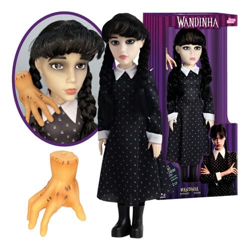 Boneca Wandinha Addams + Mãozinha Wandinha Articulada Vinil