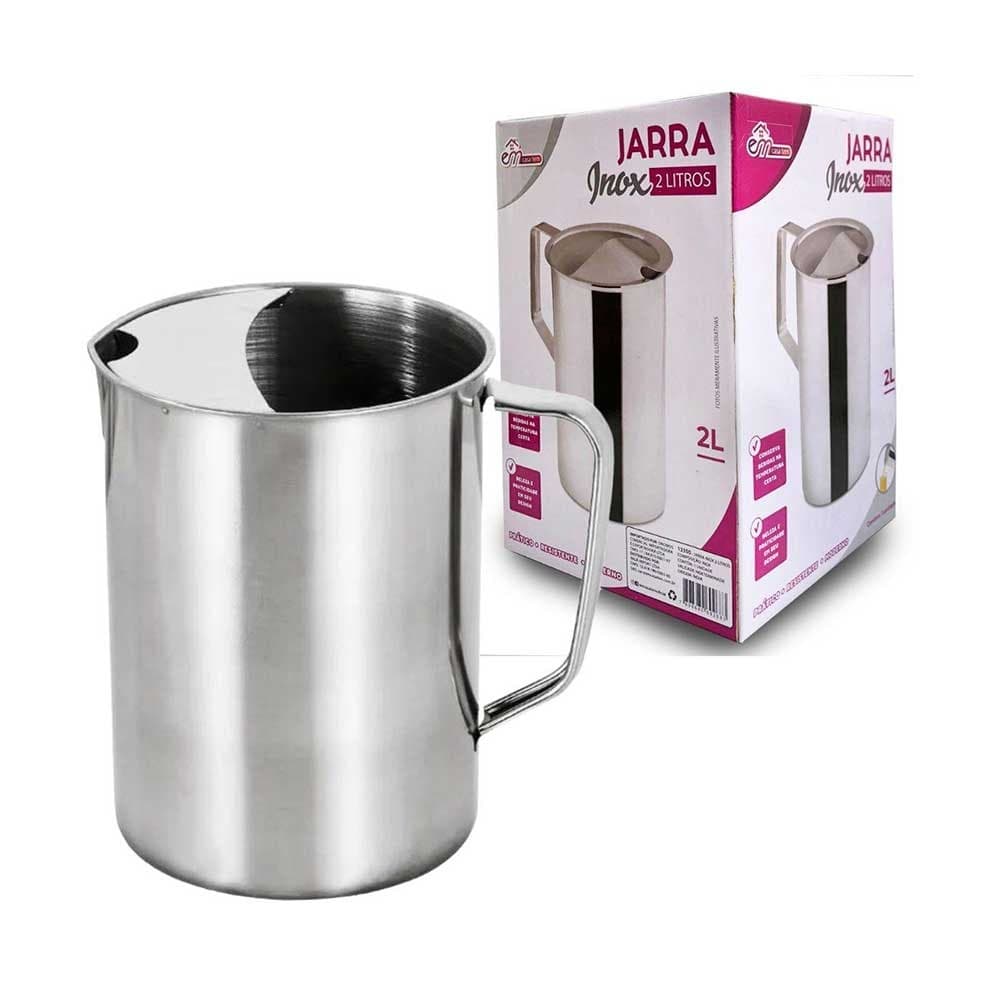 2 Jarras de Inox com Aparador de Gelo Suco Água Leite 1L Em Casa Tem