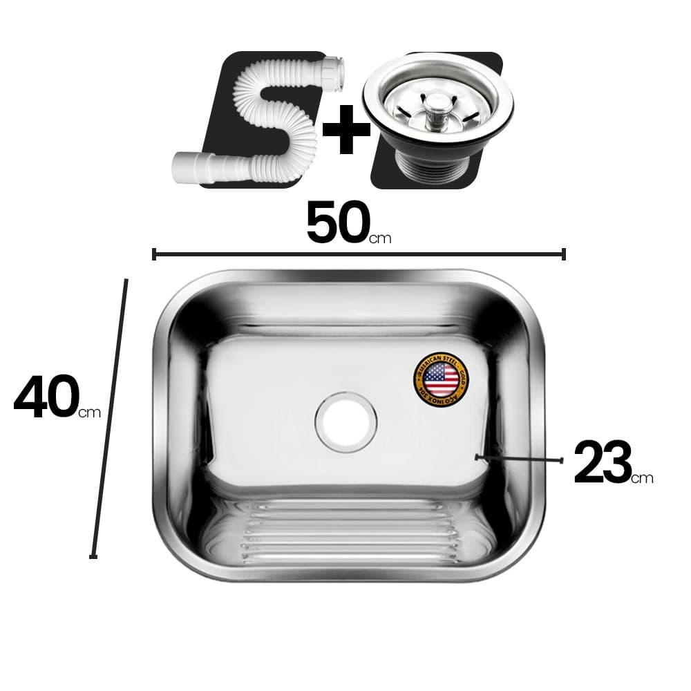 Tanque American Steel Inox  50x40 - Sobrepor E Embutir + Válvula + Sifão