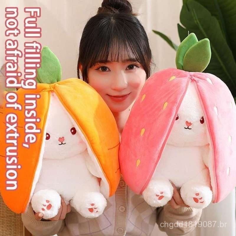 Plushies 25/29/35cm 2 Em 1 Morango/Cenoura Coelho Pelúcia Coelhinho Fofo Almofada Fofa Ajuda A Dormir