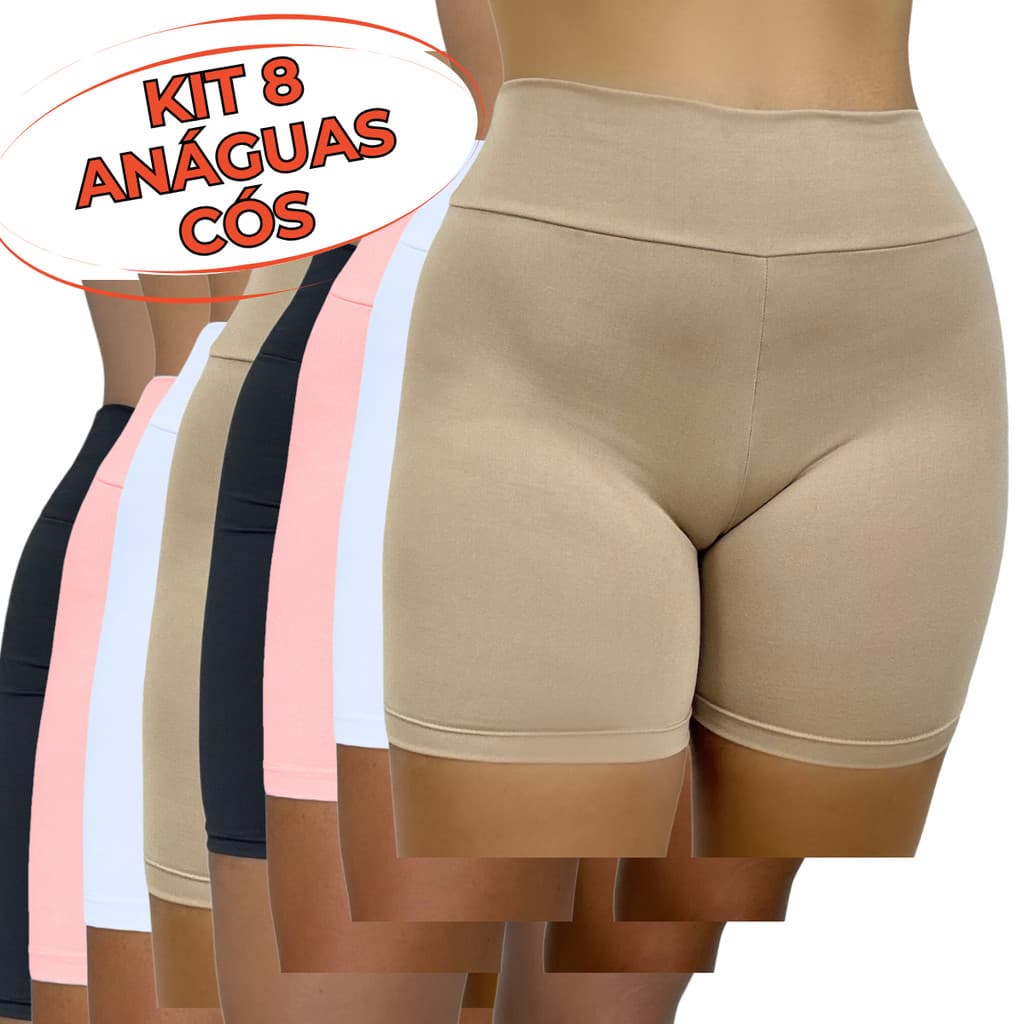 KIT 8 Short Cós Anagua Segunda Pele Liso Feminina