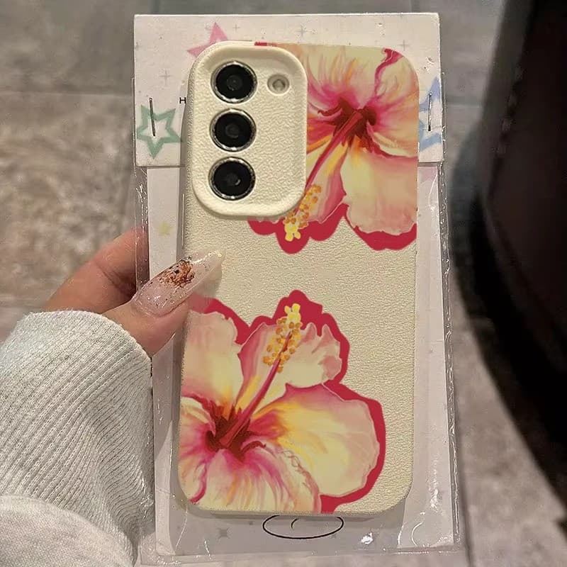 Rosa Hibisco Lichia Caso De Telefone Para Samsung S24 S25 Ultra S23 FE S23 S22 S21 Plus A55 A34 A15 A35 A52 A54 A16 Capa