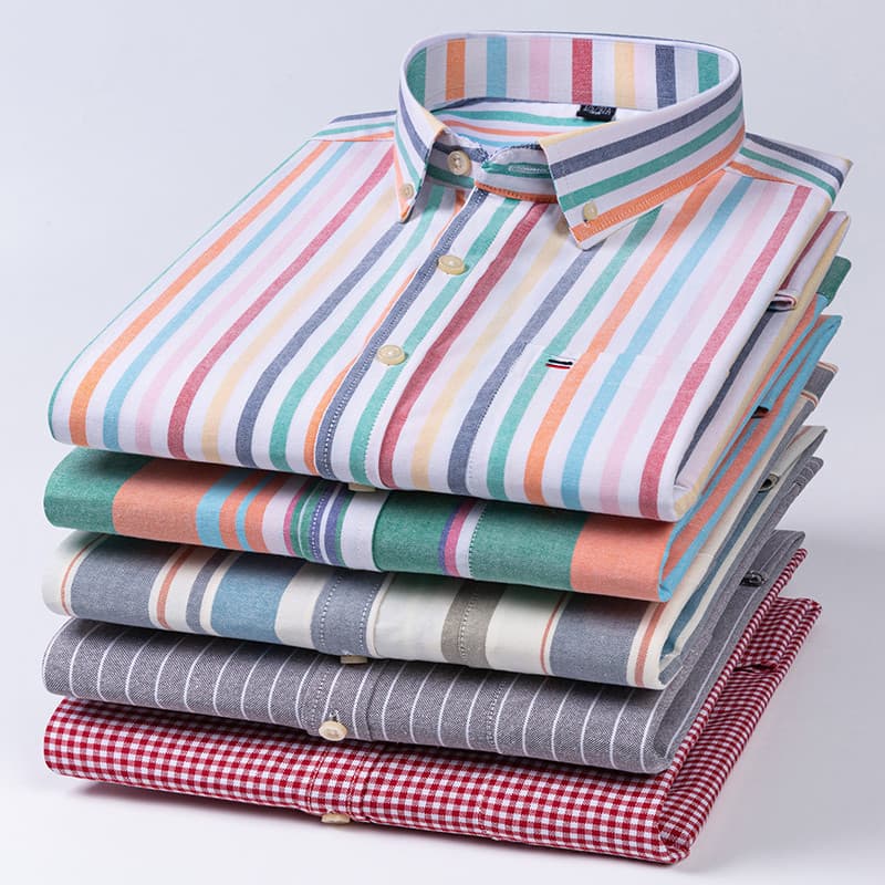 Camisa Oxford de Manga Longa 100% Algodão Casual para Homens Tamanho Grande Social Masculina Camisas Listradas A7QF