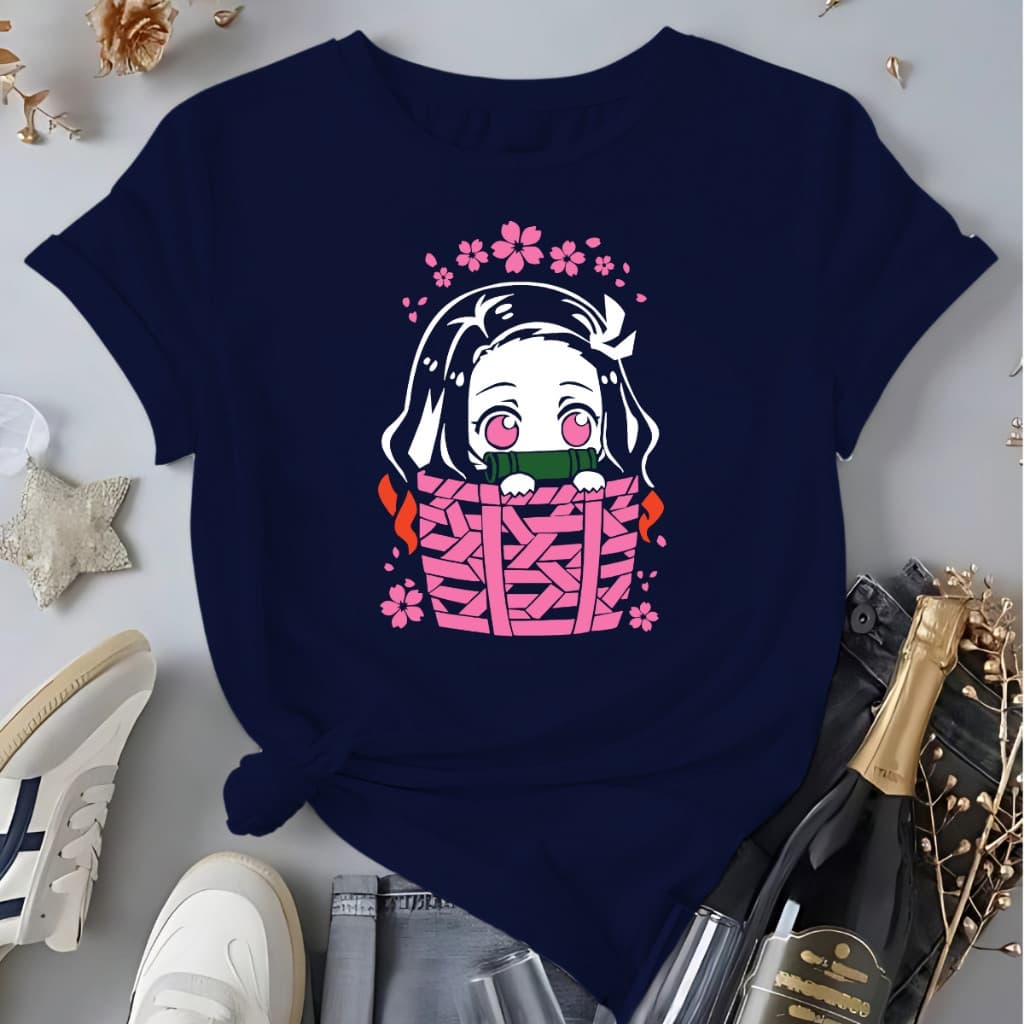 Camiseta Feminina Blusa 100%Algodão Nezuko Fofa Anime Demon Slayer 26