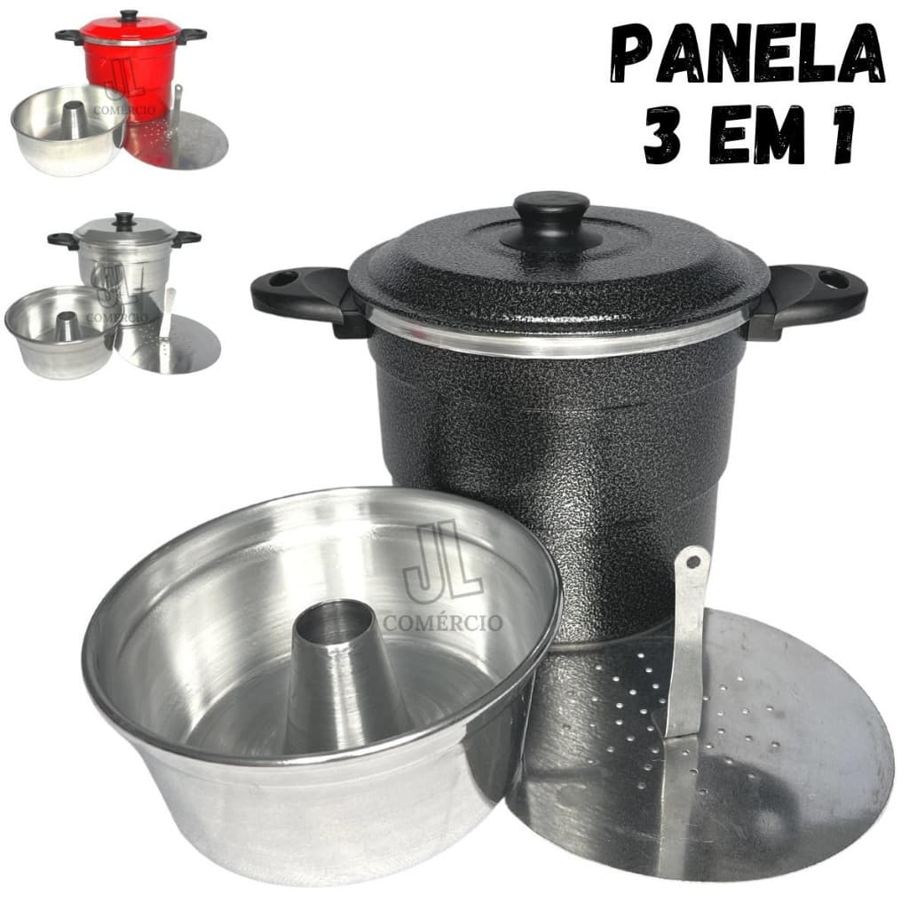 Panela Cuscuzeira 3 em 1 Em Alumínio N20 Caçarola Pudim No Banho Maria e Alimentos A Vapor