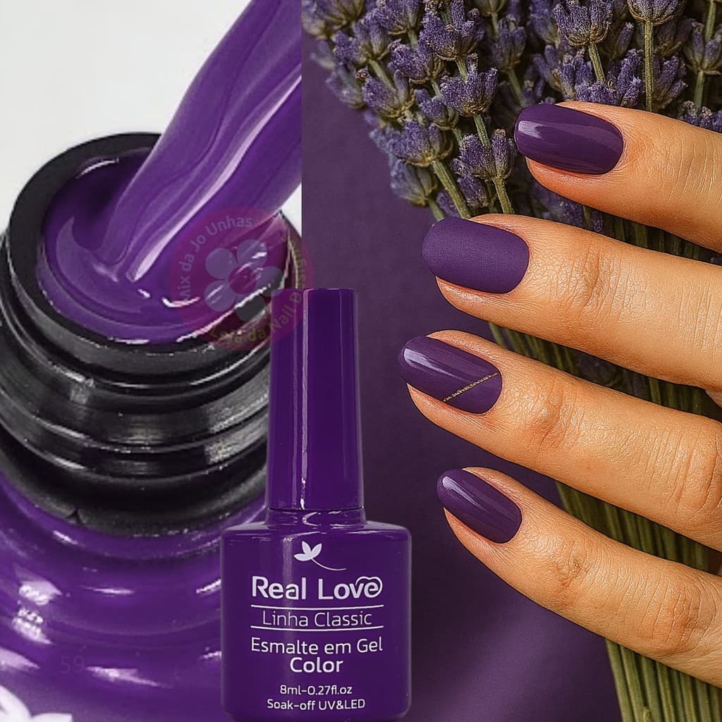 Esmalte em gel roxo Lavanda Real Love Linha Classic 8ml Berinjela Açaí lilás uva alfazema cabine