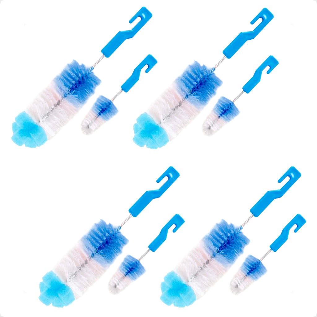 4 Kit de Escovas para Mamadeira e Bicos Esponja - Azul