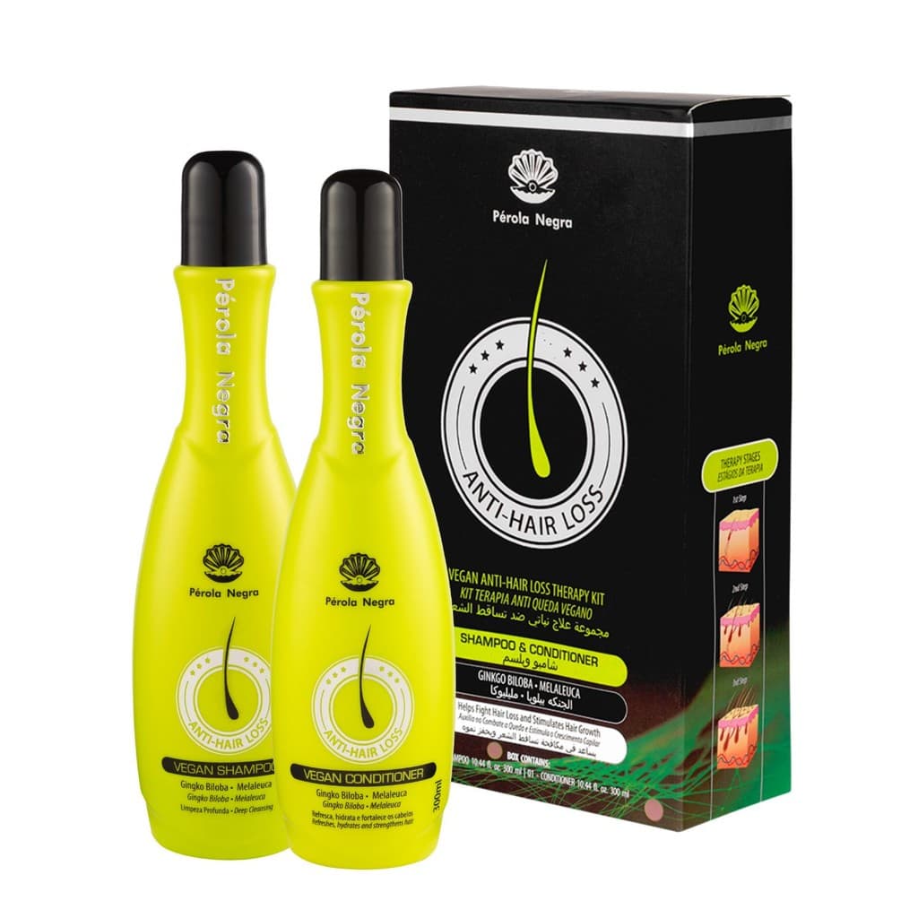 Kit Terapia Anti-Queda de Cabelo Vegano Shampoo e Condicionador 300ml (cada) - Pérola Negra