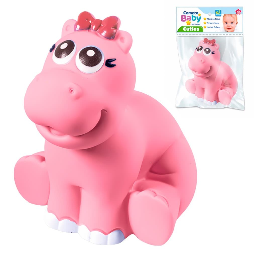 Mordedor Bebê Hipopótamo Animais Brinquedo Vinil Macio 3 Meses Animais Soft - Cometa Brinquedos