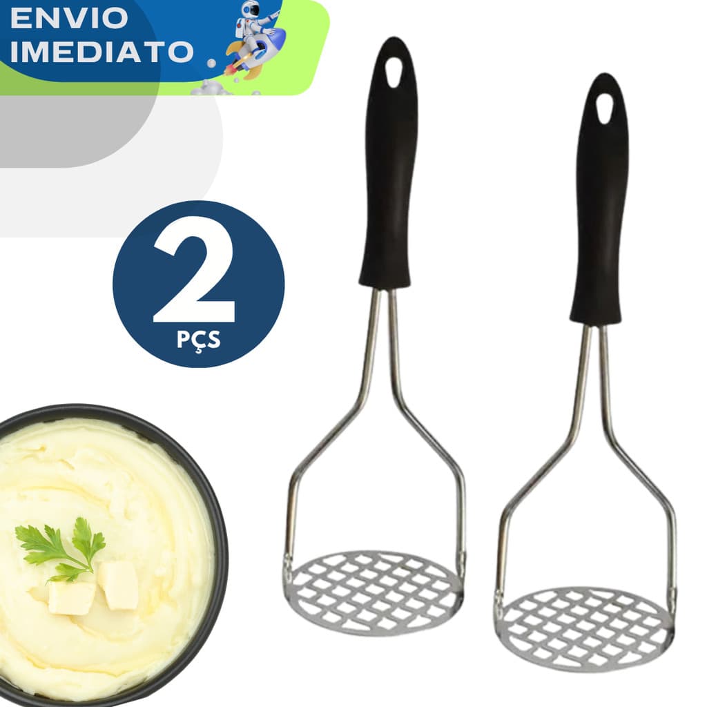 KIT 02UN Amassador de Batatas em Inox Linha Premium Espremedor Legumes Purê Utensílios Qualidade Cabo Plástico Cozinha