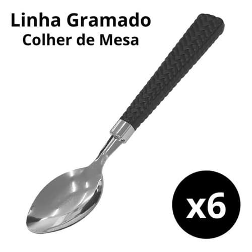 Kit 6 Colher Mesa Sopa Cabi Preto Aço Inox Talheres Restaurante