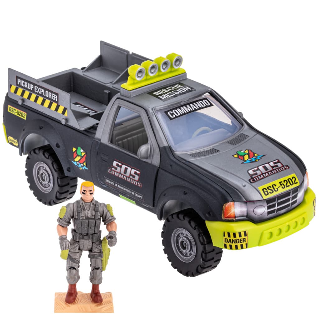 SOS Commandos Contra Terror Carro Pick Up Militar C/ Boneco Carrinho Brinquedo Comandos 817 Gulliver