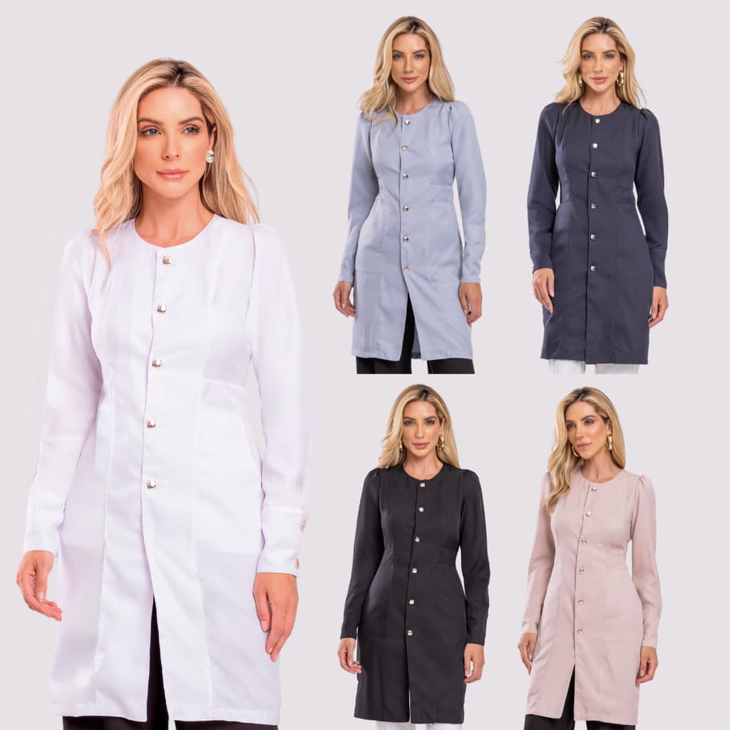 Jaleco Feminino Acinturado Gabardine De Botão E Manga Longa Oli