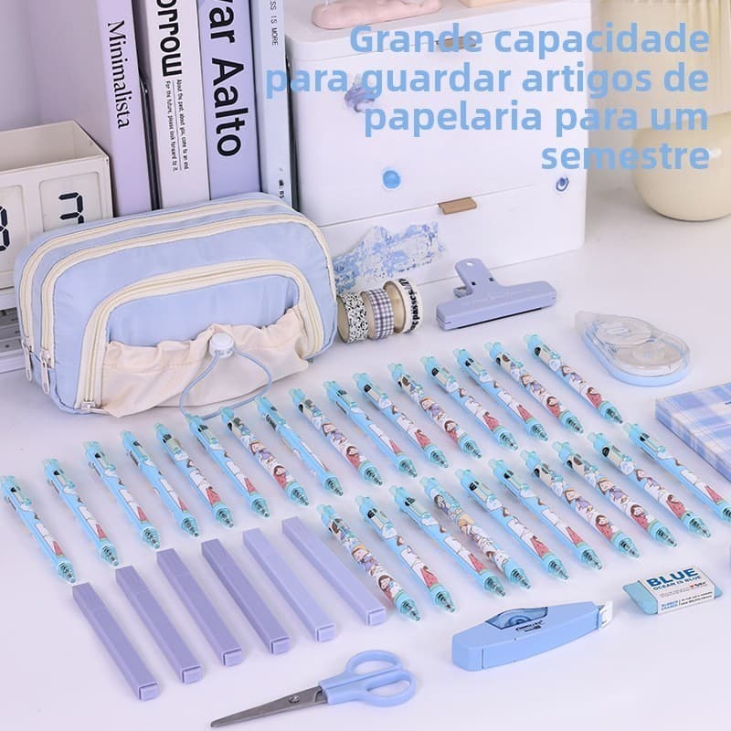 Estojo De Lápis Caneta Esferográfica De Papelaria Bolsa De Armazenamento Portátil Grande Capacidade Estudantes De VoltaF