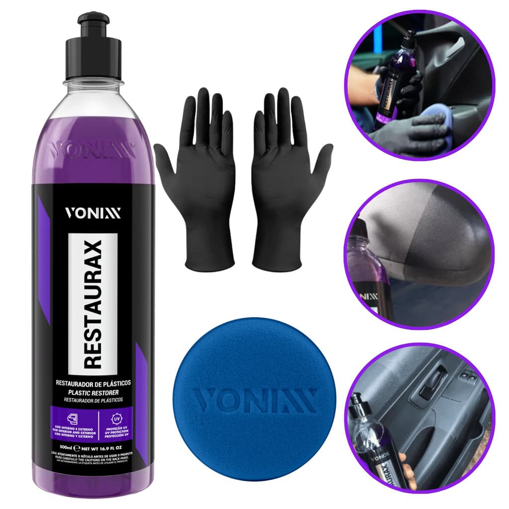 Restaurax Restaurador Plásticos Automotivo Kit Vonixx + Luva