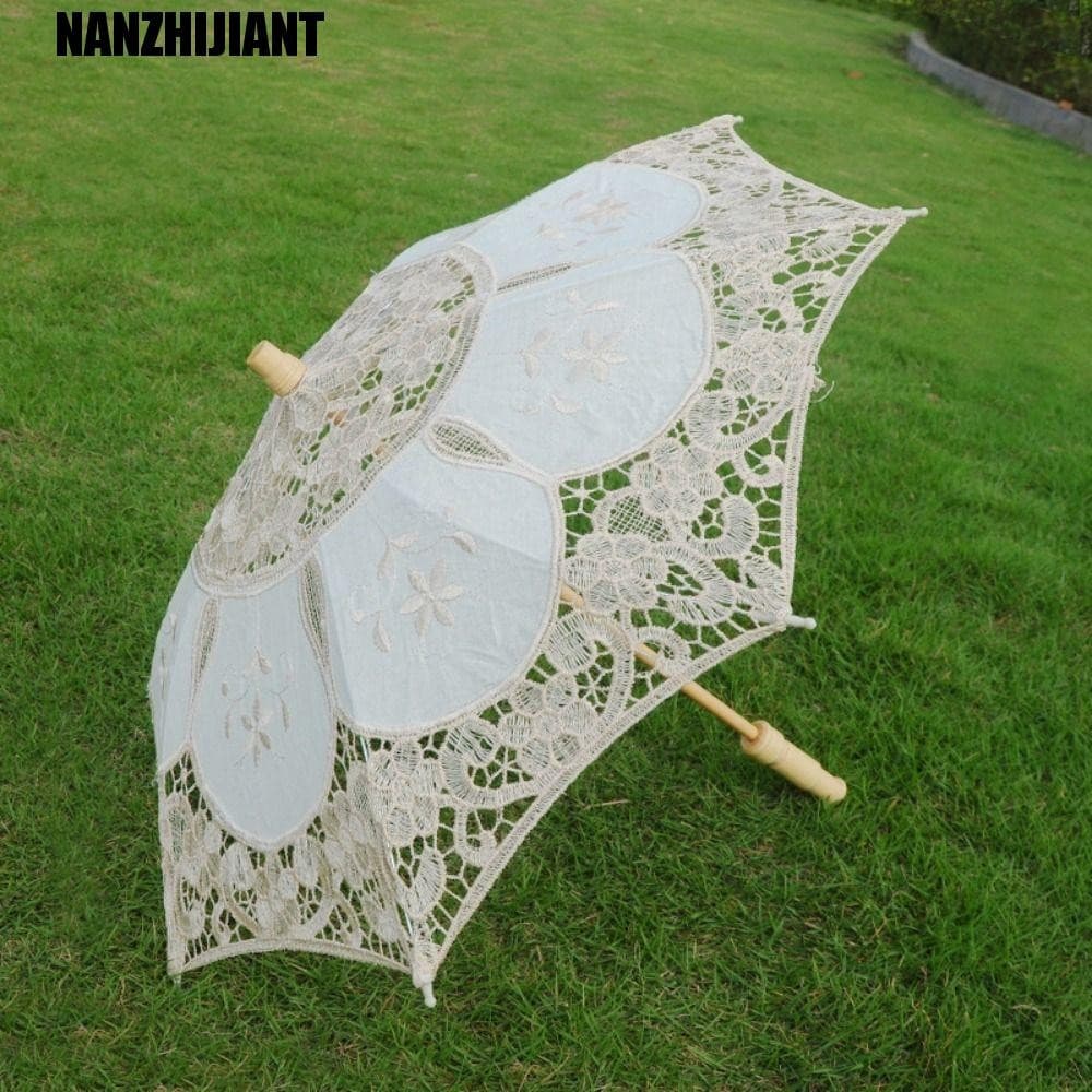 Guarda-Chuva De Renda De Casamento NANZHIJIANT , Alça De Algodão Sol Oco Preto E Branco