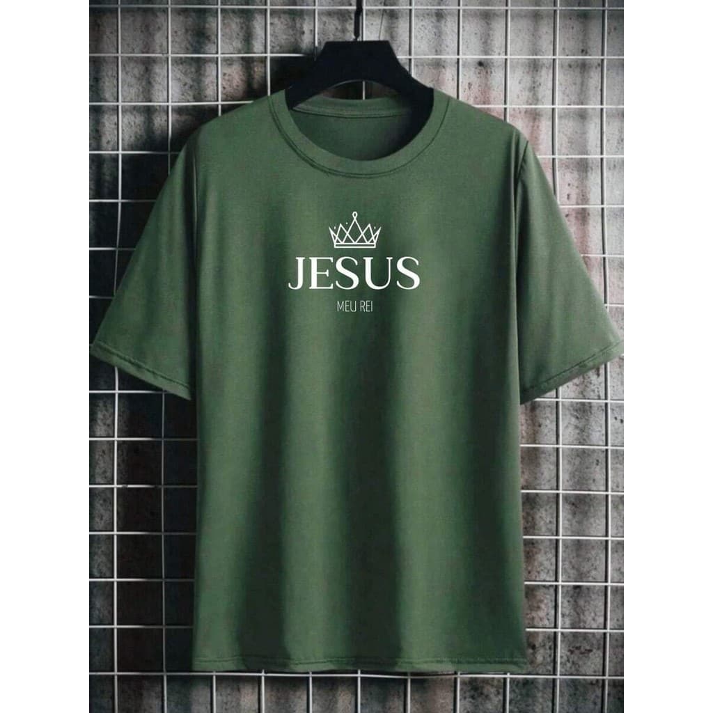 Camiseta Unissex Estampa Jesus Meu Rei Camisa 100% Algodão Gola Redonda Costura Reforçada Lançamento Promocional