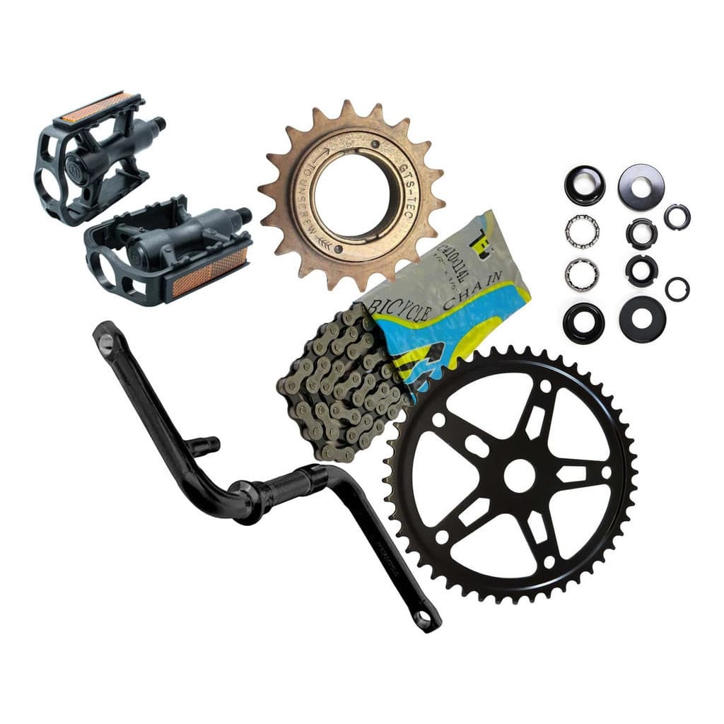 Relação Bike Pedivela 165mm, Movimento Central 45mm, Coroa 46d,Catraca 20d , Corrente e pedal