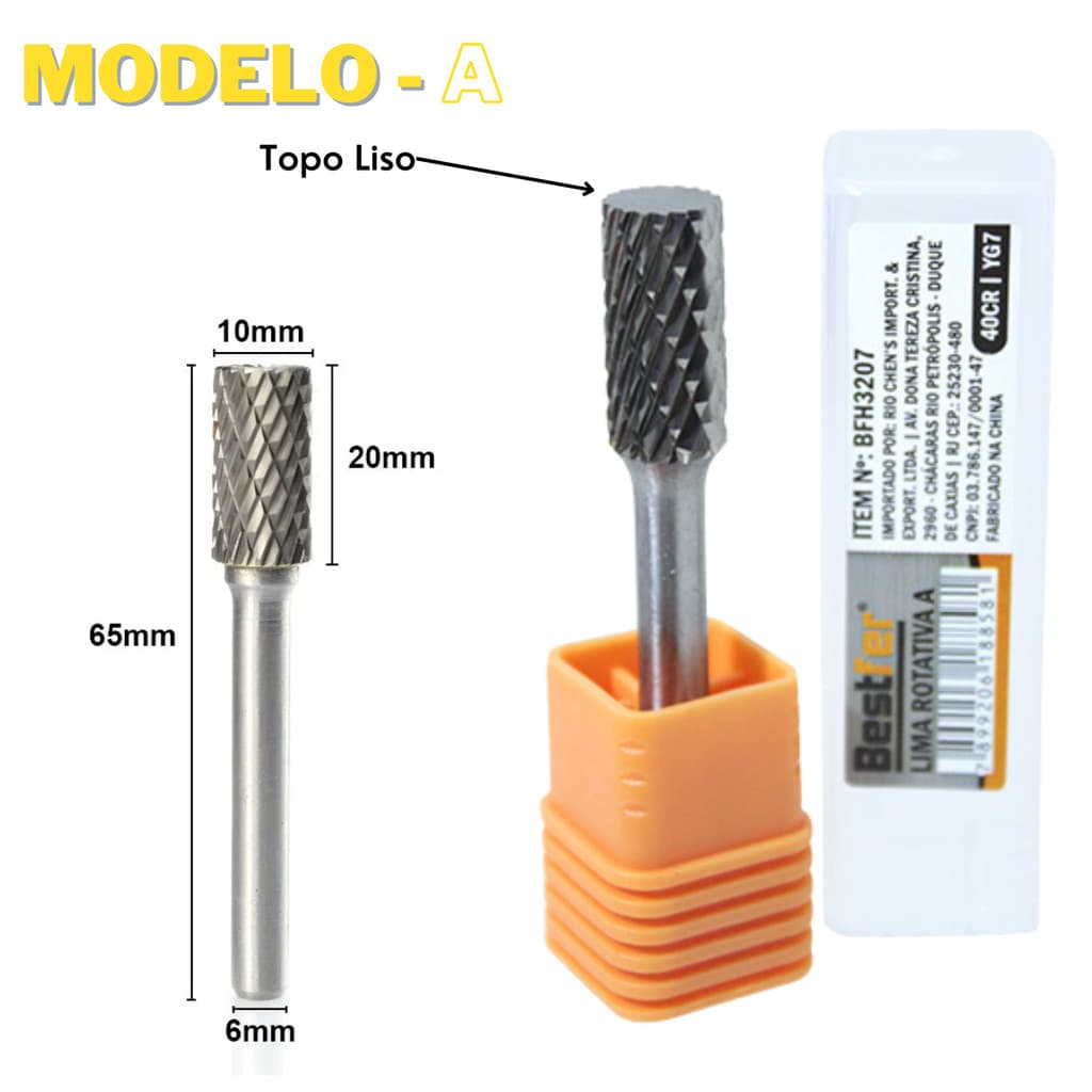 Lima Rotativa 6mm Tungstênio Fresa Metal Duro - Cilindrica