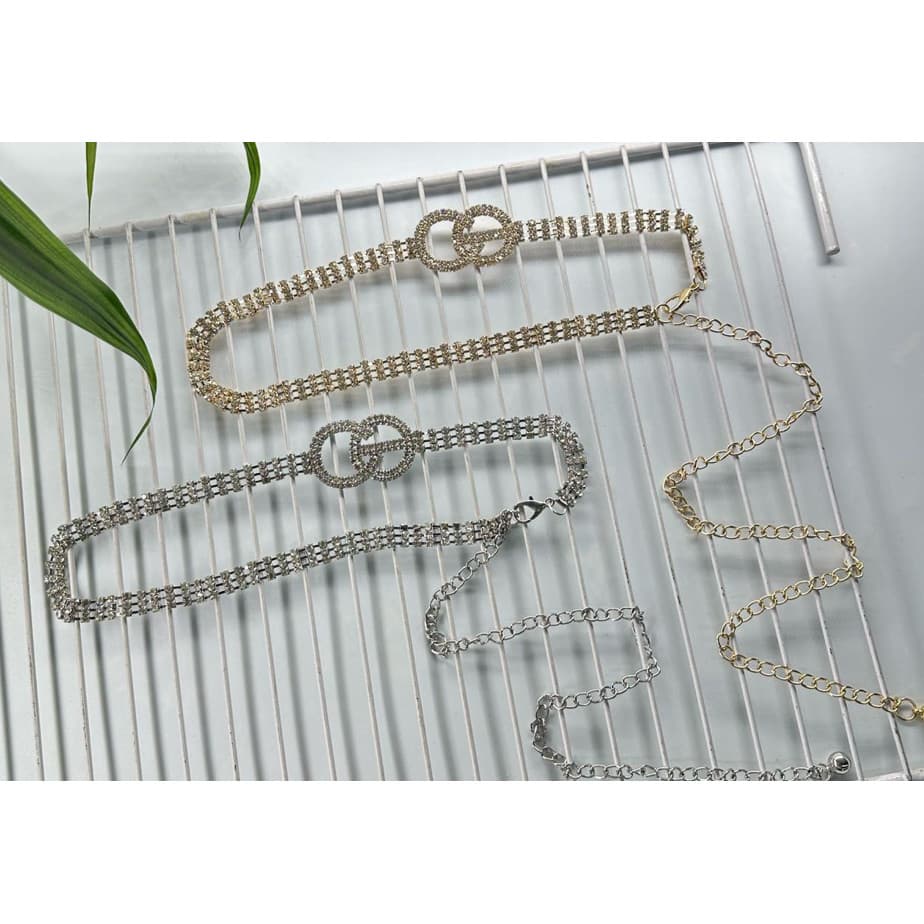 Cinto Feminino Corrente Brilhante Com Strass Fino Círculos BBH-T79