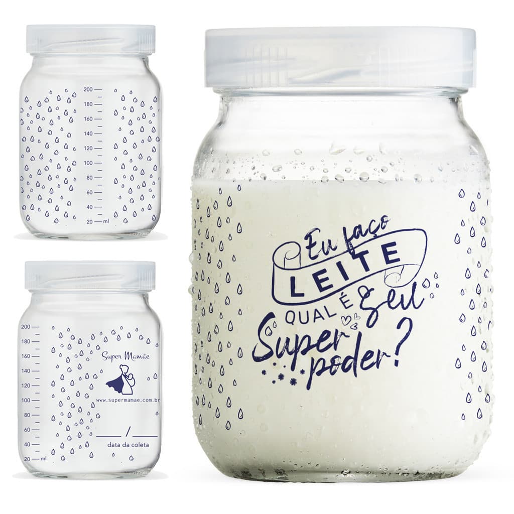 Pote de Vidro para Leite Materno 200ml Decorados Super Poder! 10 unidades - Super Mamãe