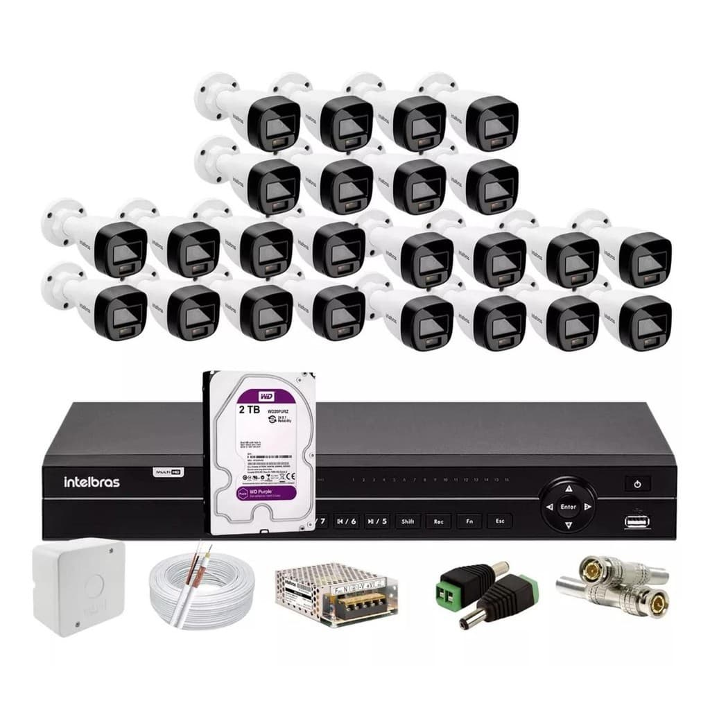 Kit Intelbras 24 Vhd 1120b Full Color,dvr 32ch Mhdx 1232 2tb