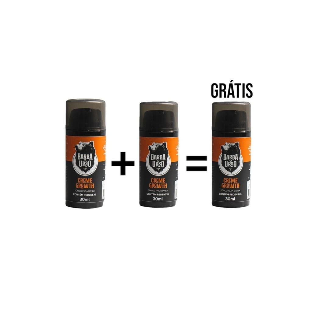 KIT 2 Tônico para Barba Creme Growth para falhas na barba com Redensyl + 1 Grátis Barba de Urso