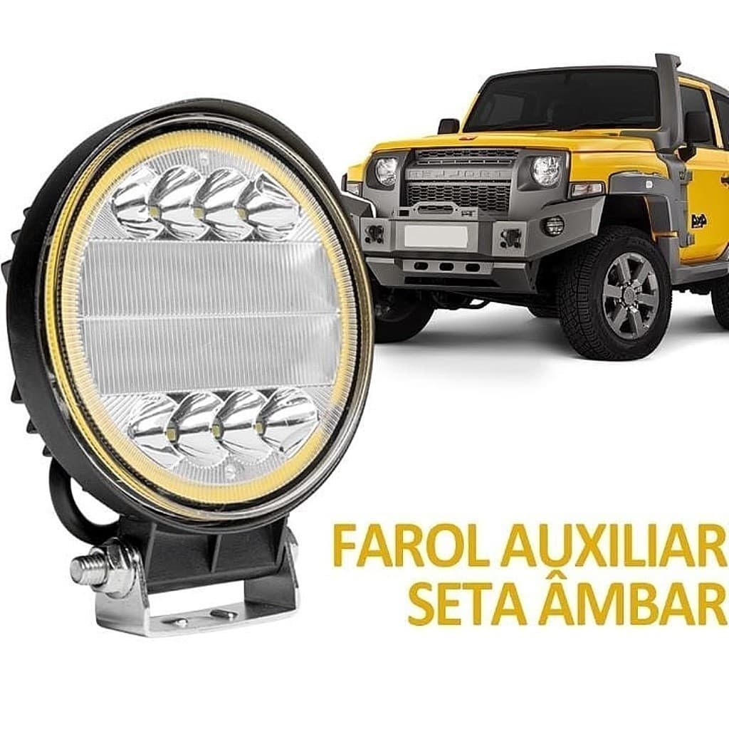 Farol Milha Led 72w Redondo 12 / 24v Âmbar Strobo Guincho