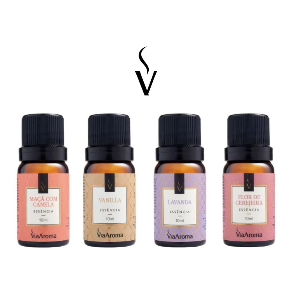 Kit 4 Essências Via Aroma 10ml Maçã Canela Vanilla Lavanda