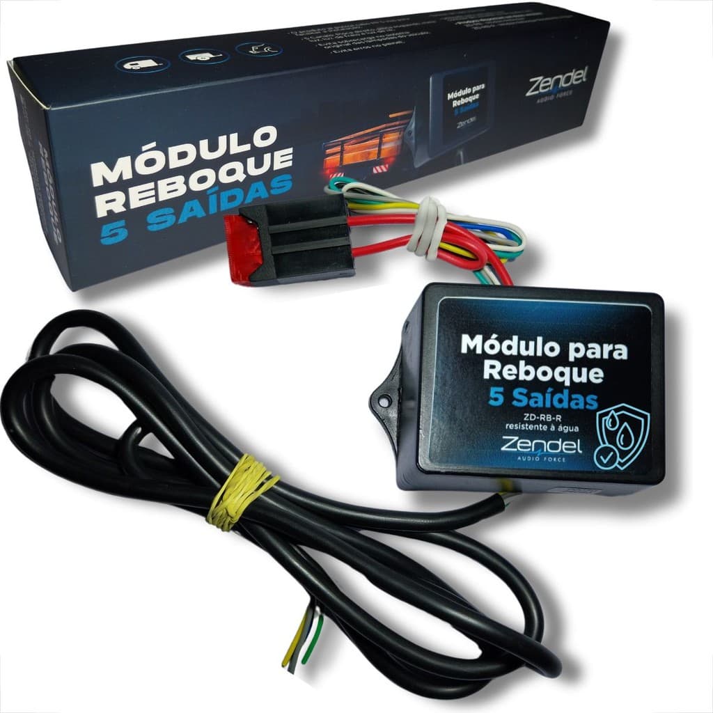 MODULO REBOQUE RESISTENTE A ÁGUA ILUMINAÇÃO ENGATE CARRETINHA 5 SAÍDAS COM RÉ ZENDEL ZD-RB-R