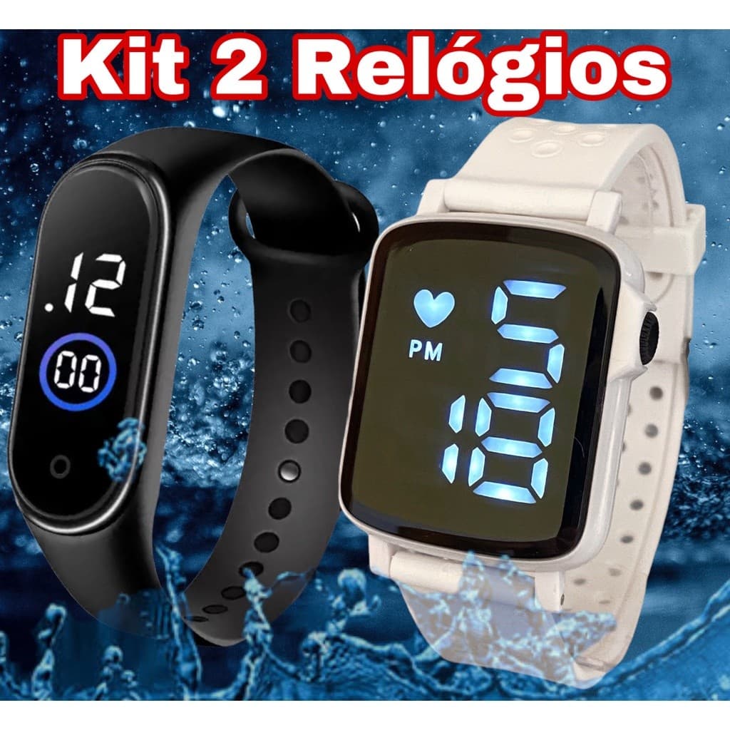 Kit Relógio Digital Masculino Feminino A Prova de Agua esportivo