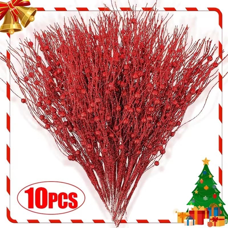 Atacado Artificial Glitter Berry Haste Ramos Árvore De Natal Galhos Brilhantes Ornamentos Festival Festa Decoração Para