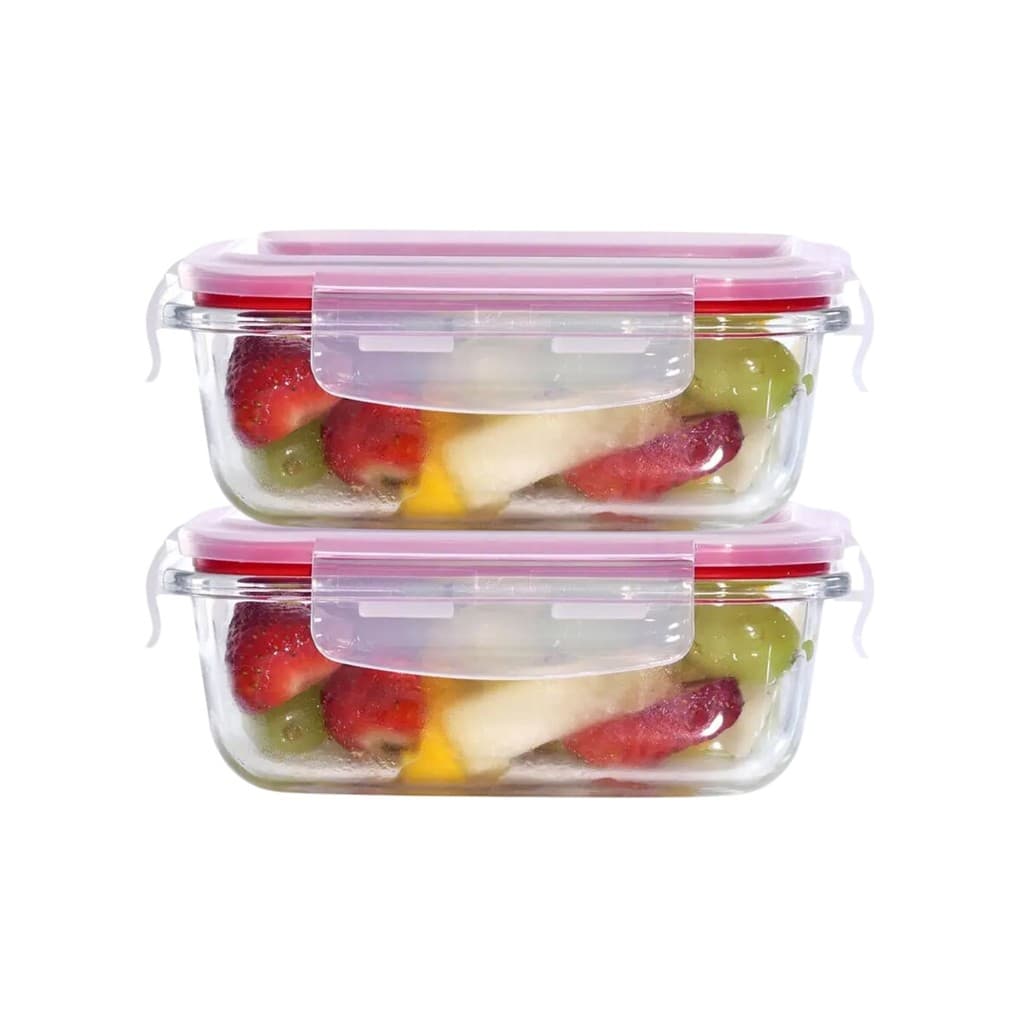 Kit 2 Pote Hermético Vidro Marmita Mantimentos Refratário Forno C/ Tampa Travas 370ml