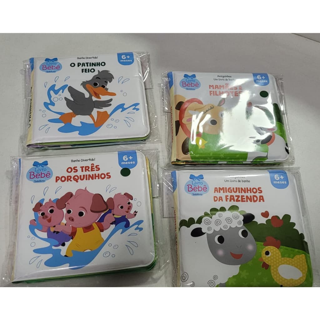 kit com 4 livros de banho - Mamães, amiguinhos faz, patinho e três porquinhos