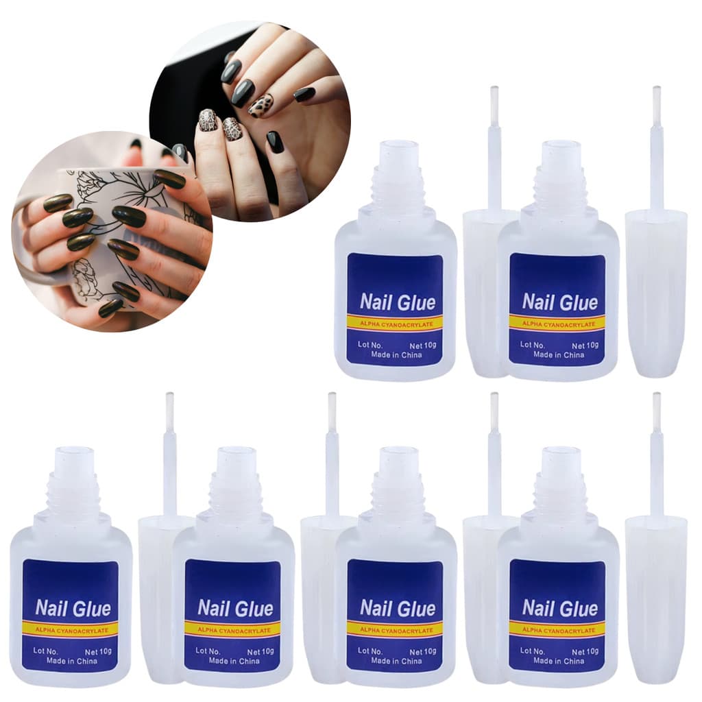6 Un Cola Com Pincel Para Unha Postiças Tips Alongamento Gel Porcelana Forte 10g