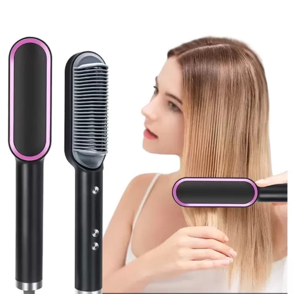 Escova Alisadora de Cabelos  MHair Pro Multifuncional Alisador Chapinha e Modelador de Cachos Bivolt-Smile