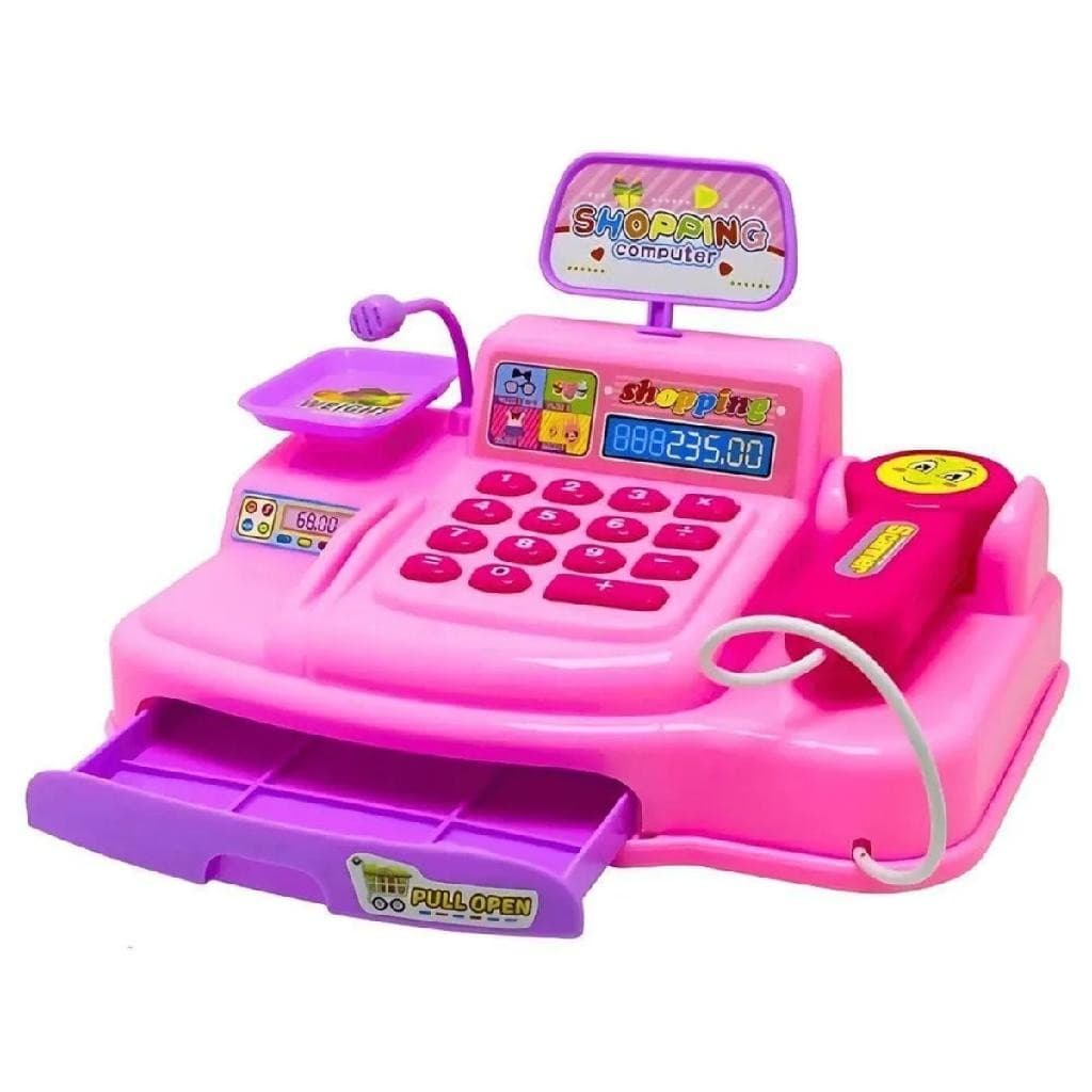 Mini Caixa Registradora Infantil Rosa com Luz e Som Brinquedo Educativo Faz de Conta + Acessórios