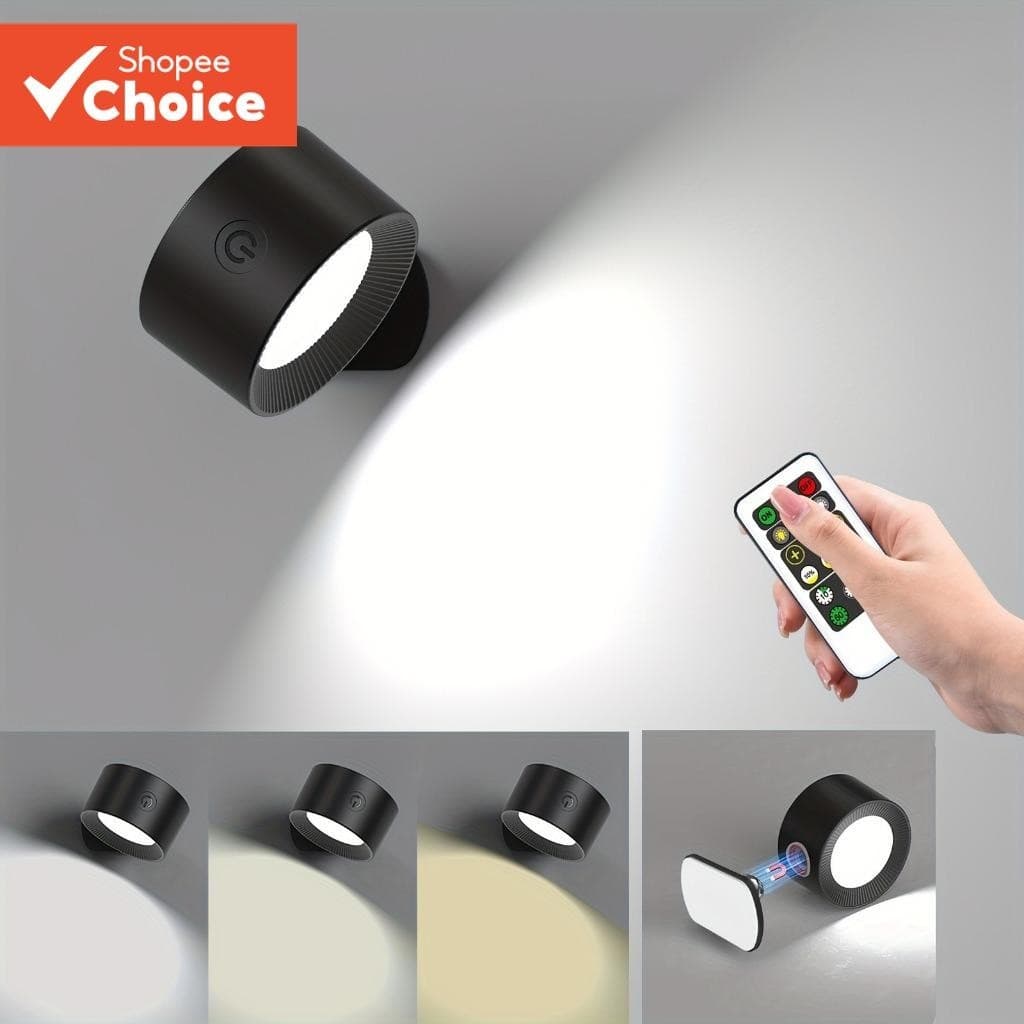 Concha de Parede LED Sem Fio Recarregável 360 ° Rotativo USB Alimentado com Controle Remoto