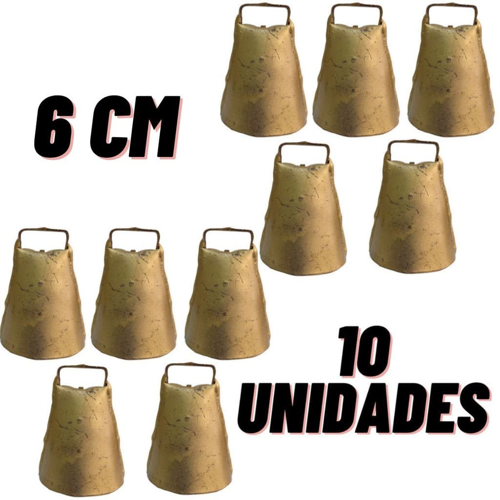 kit 10 Sino de latão pequeno Sincerro para Cabras Bode Cabritos Bezerros Garrotes Boi Vaca Touro 6cm