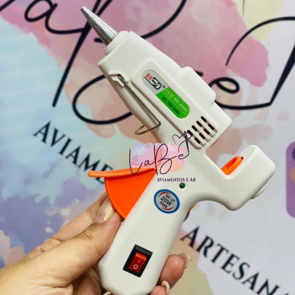 Pistola de Cola Quente Bico fino Botão Liga e Desliga Bivolt Cola Fina Pequena Profissional Artesana