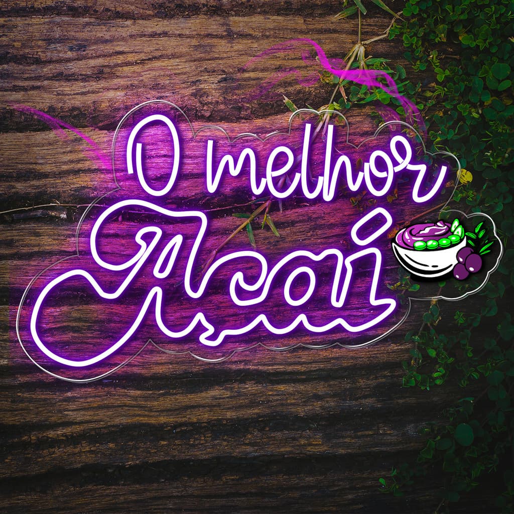 Painel Neon Led O Melhor Açaí Decoração Sorveteria Moderna