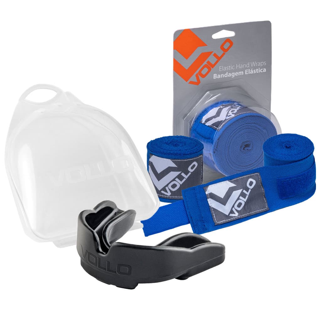Kit Bandagem Elástica Azul + Protetor Bucal Boxe Vollo