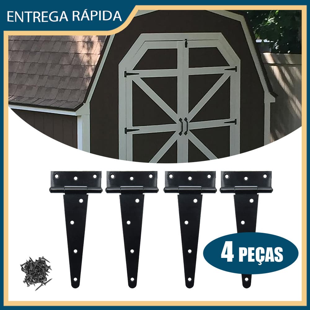 4x Dobradiça em T preta para serviço pesado Dobradiça em T para portão de madeira Dobradiça para porta de celeiro
