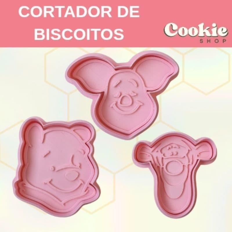 kit Cortador de Biscoito,  Massas, Doces e Pasta Americana tema ursinho Pooh