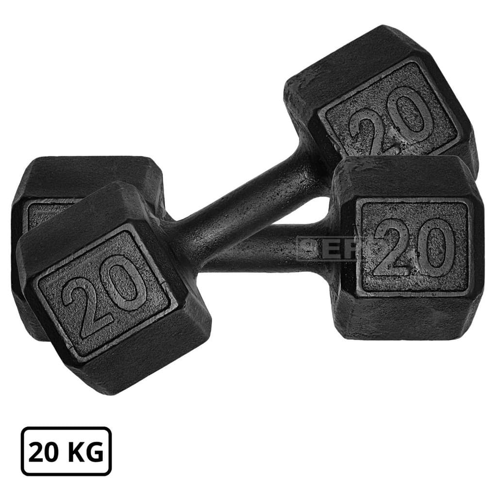 Par Halteres Sextavado 20 kg Peso Academia Dumbell Halter Preto