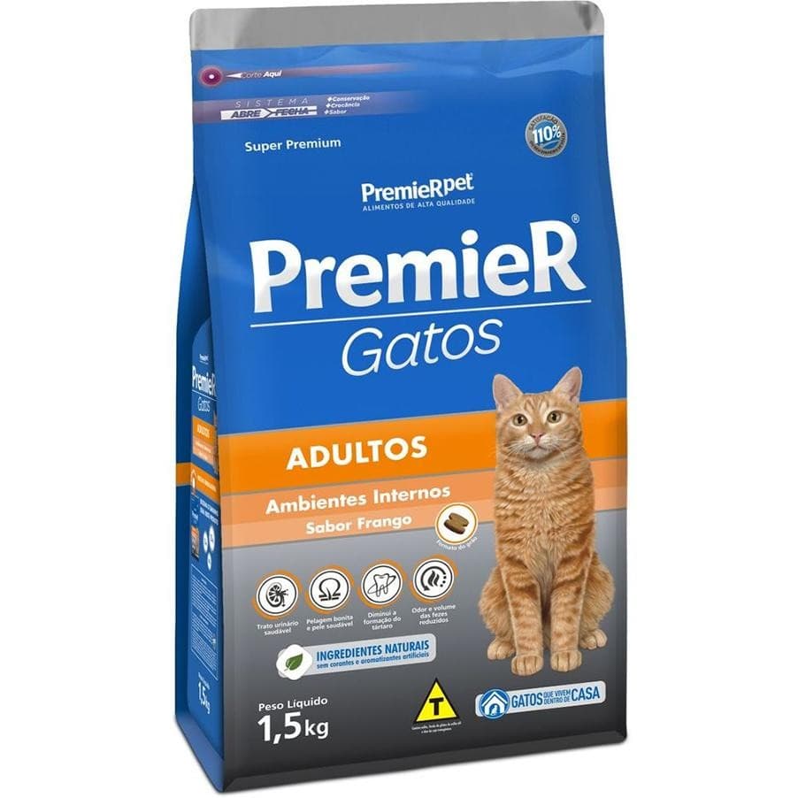 Ração Seca Premier Gatos Ambientes Internos Frango Para Gatos Adultos