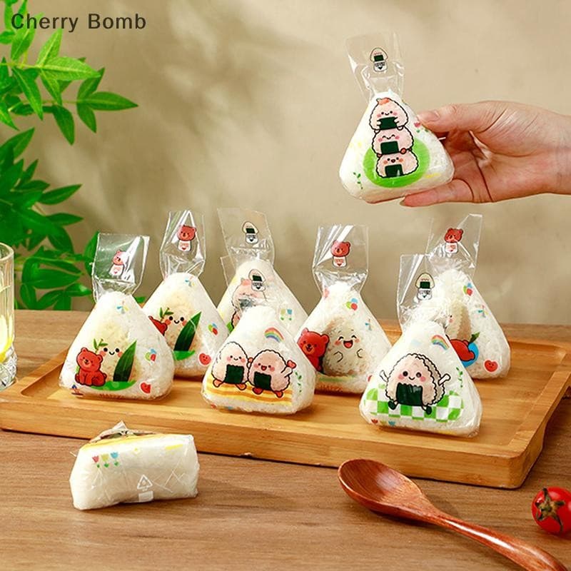 (Bomba De Cereja) 50 Peças Adorável Desenho Animado Japonês Triângulo Saco De Embalagem De Arroz Nori Onigiri Sushi Faze