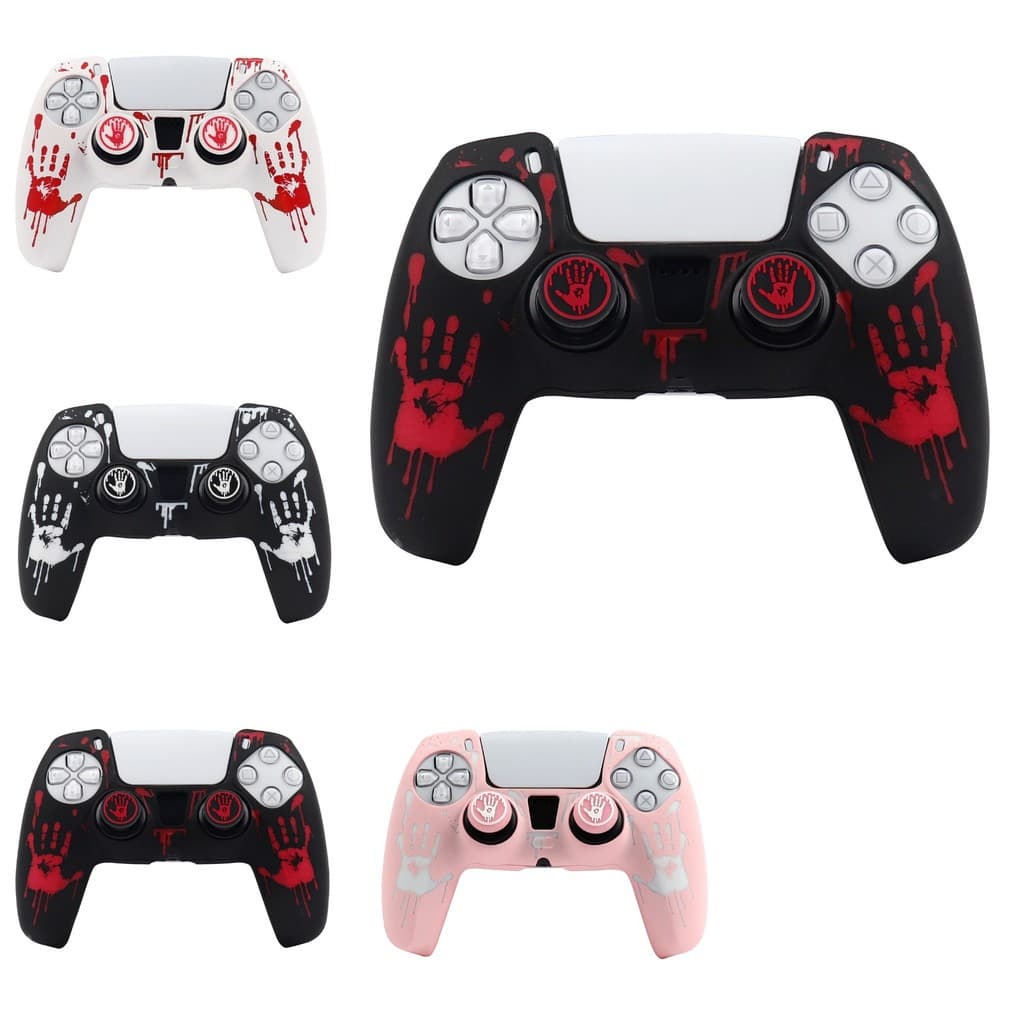 Capa Protetora Silicone Premium Mão Sangrando Para Controle Ps5 + 2 Grip