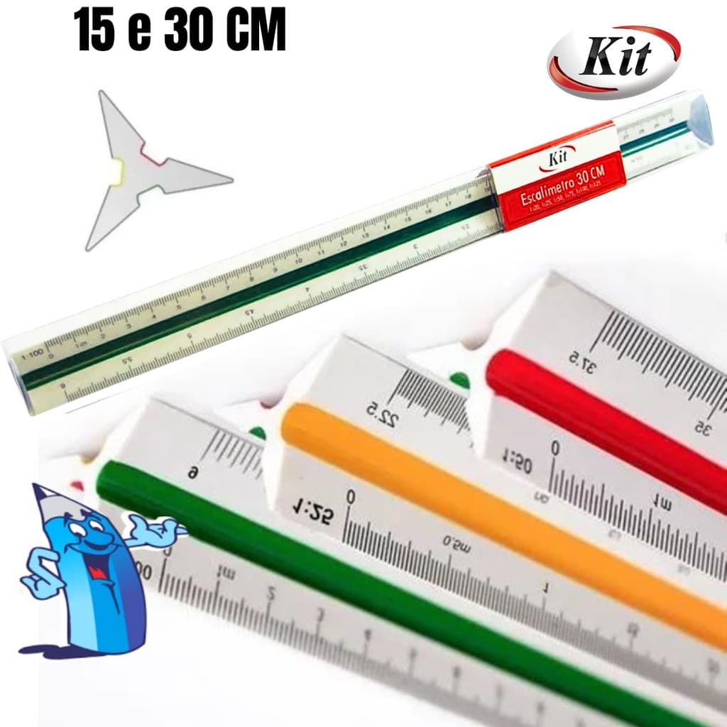 KIT ESCALIMETRO 15-30 CM 6 ESCALAS PLASTICO ESCALA DE REDUÇÃO ARCHITECTE