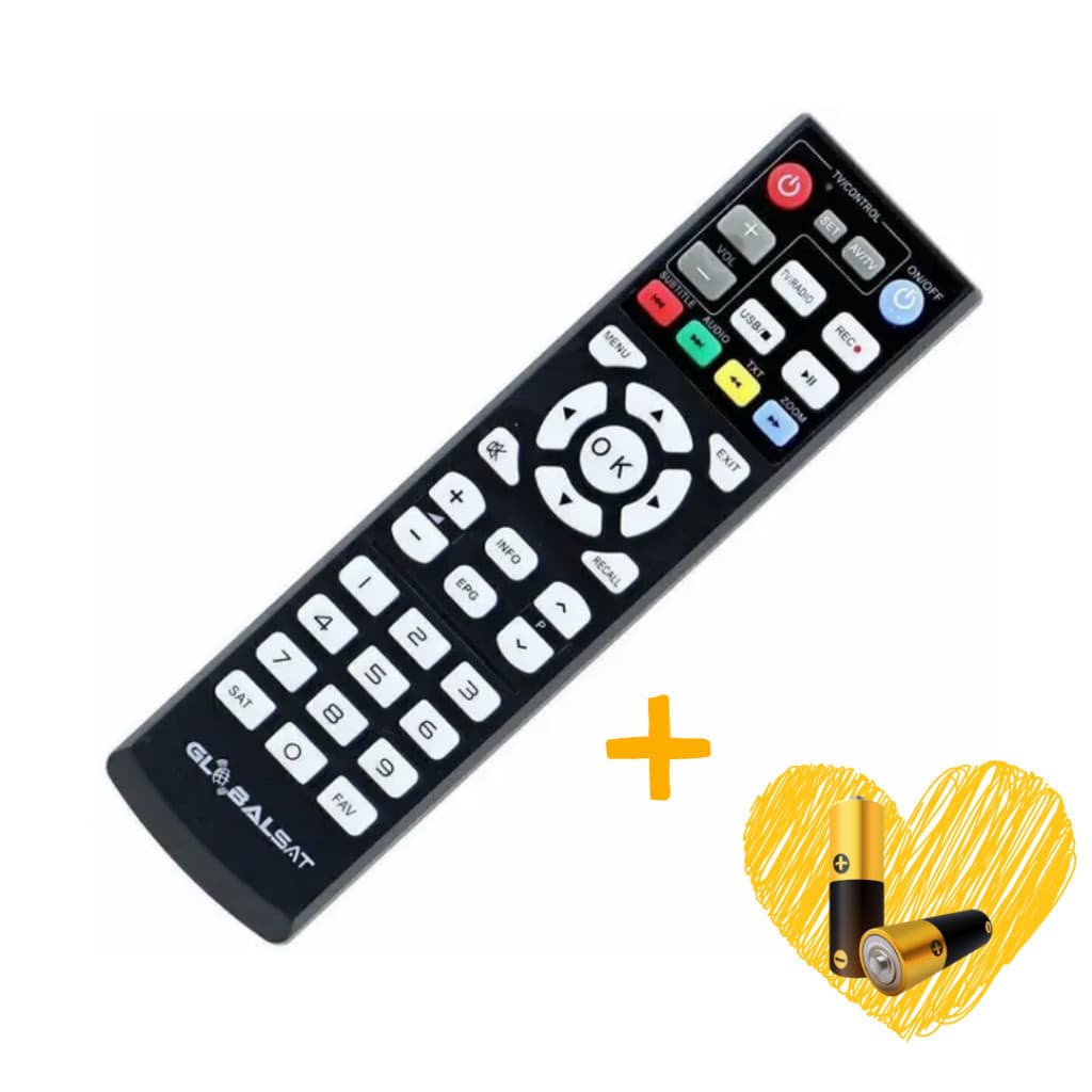Controle Remoto Compativel GLOBAL | SAT GS 120 Pro GS 130 GS 240 Pró Max GS 260 HDTV TVs + Pilhas